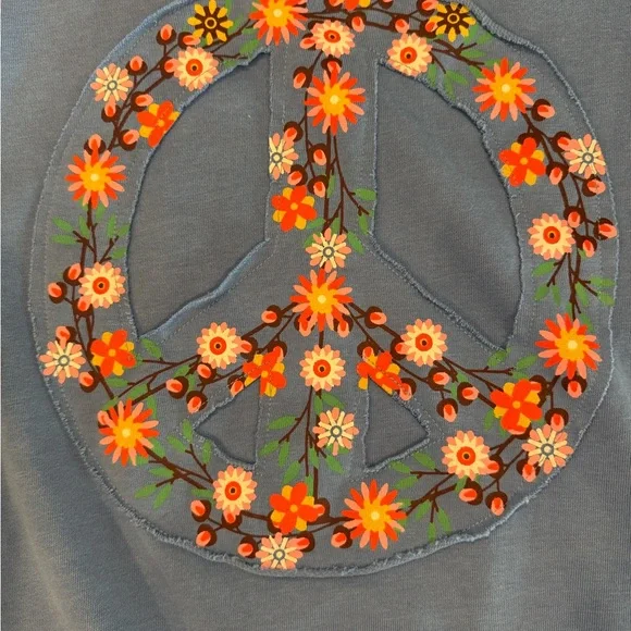 Easel Blue Top with Vibrant Floral Peace Sign Design - Picture 11 of 12